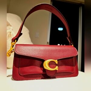 Coach burgundy leather suede Shoulder Bag Gold clutch purse wallet Handbag